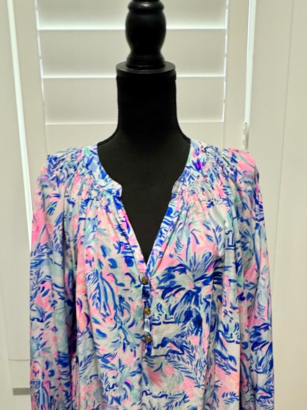 Lilly Pulitzer Elsa Pink & Blue Floral V-Neck Blouse